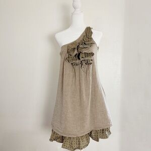 Ryu One-Shoulder Ruffle Mini Dress Linen Cotton Blend Boho Cottagecore M